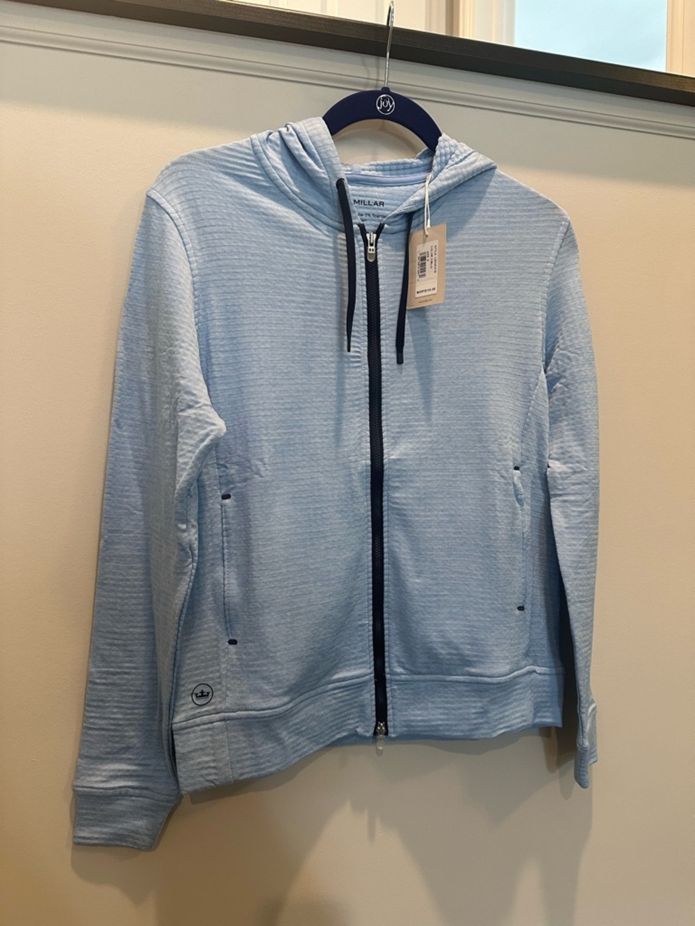 Peter Millar Light Blue Zip Hoodie with Navy Trim